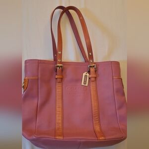Vintage Coach Pink Leather Tote Bag with Tan Trim